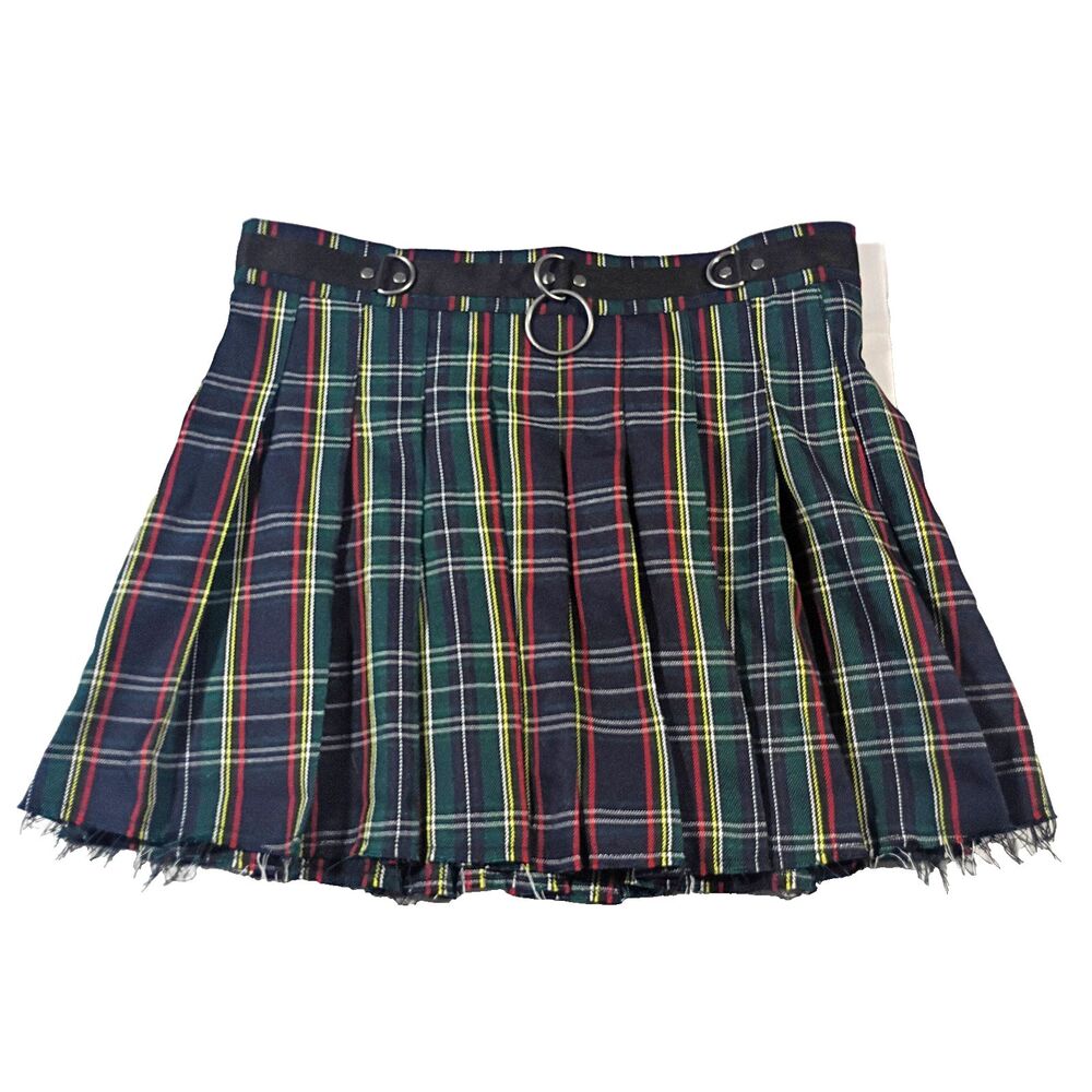 Dolls Kill Current Mood Plaid Pleated Mini Skirt Size M O-Ring Punk Goth Grunge